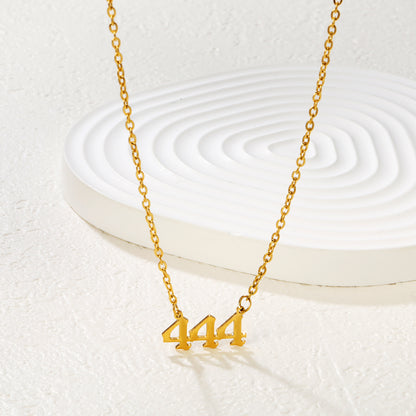 Bulk PVD Gold Angel Number 444 Pendant Bead Chain Necklace