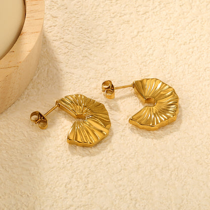 Retro Pleated Texture C-Shape Earrings Stainless Steel Tarnish-Free