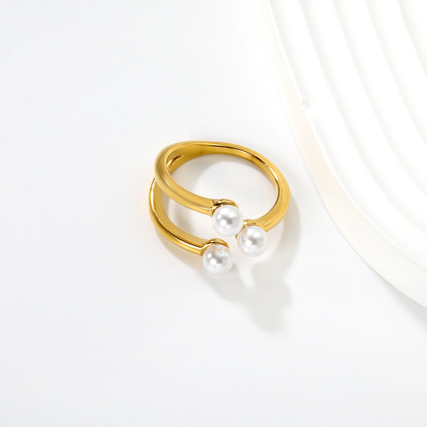 Bulk PVD Gold Double Strand Dual Shell Pearl Open Ring