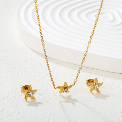 Beach Jewelry Set for Women Gold Plated 304L Steel Starfish Pendant & Earrings