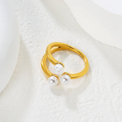 Bulk PVD Gold Double Strand Dual Shell Pearl Open Ring