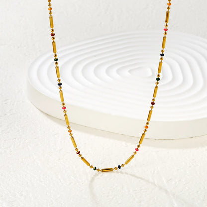 Exotic Colorful Gemstone Fine Chain Necklace Stainless Steel Waterproof