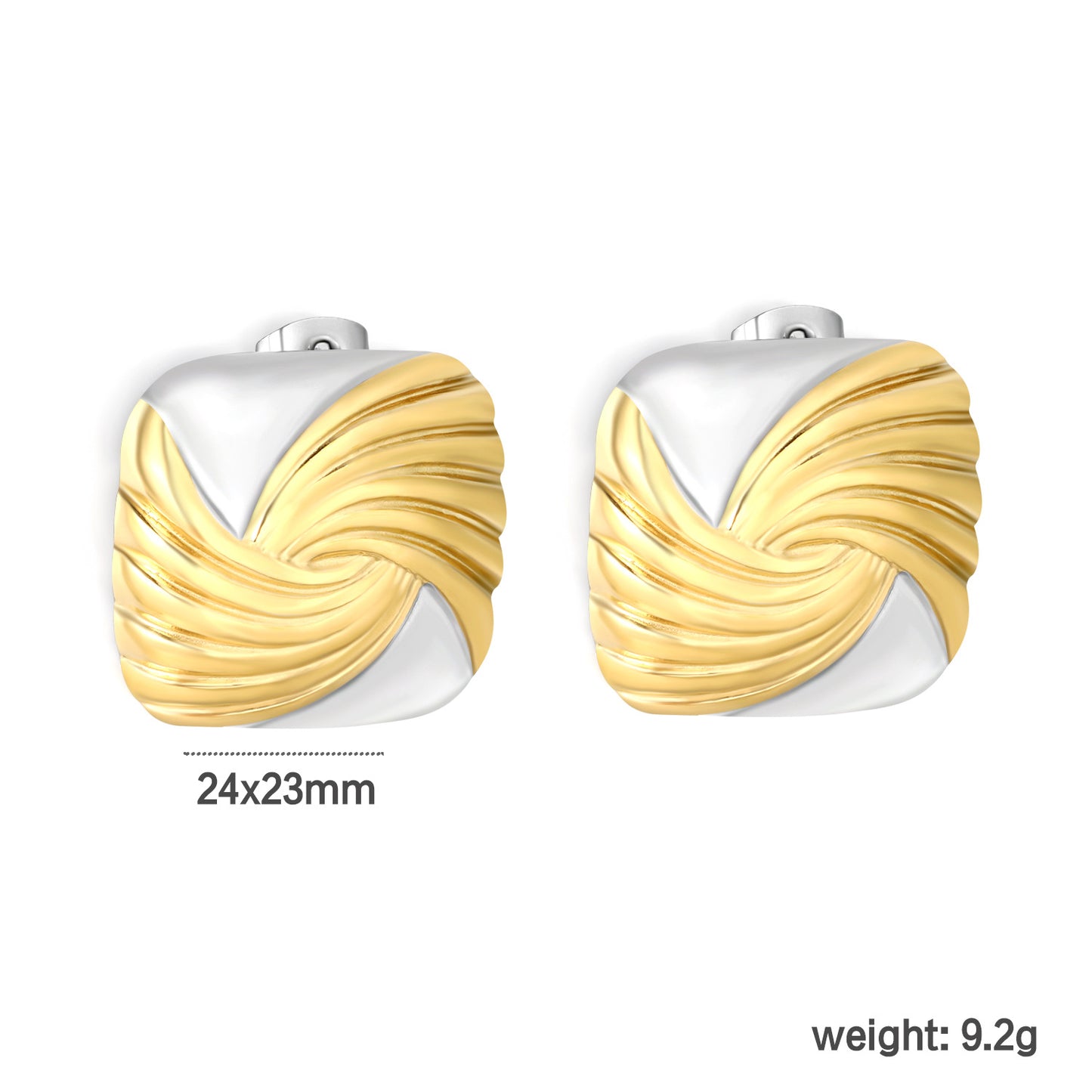 Bulk Two-Tone Sculpted Twisted Texture Square Statement Earrings