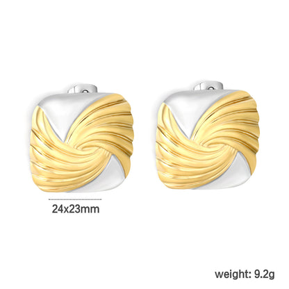 Bulk Two-Tone Sculpted Twisted Texture Square Statement Earrings
