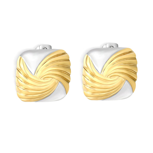 Bulk Two-Tone Sculpted Twisted Texture Square Statement Earrings