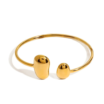Wholesale Waterproof PVD Gold/Silver Sculpted Asymmetric Dual-Bean Bangle