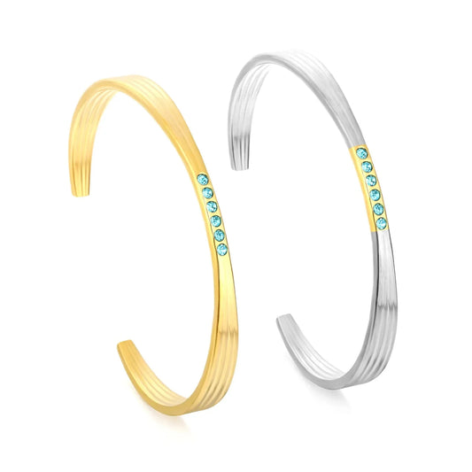304L Stainless Steel Blue Zircon Bangle Supplier | PVD Gold Plating