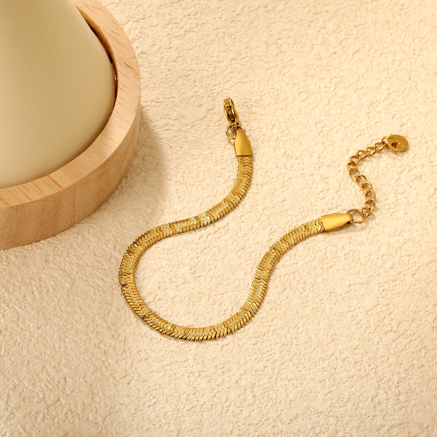 Bulk PVD Gold Embossed Wave Motif Snake Chain Bracelet