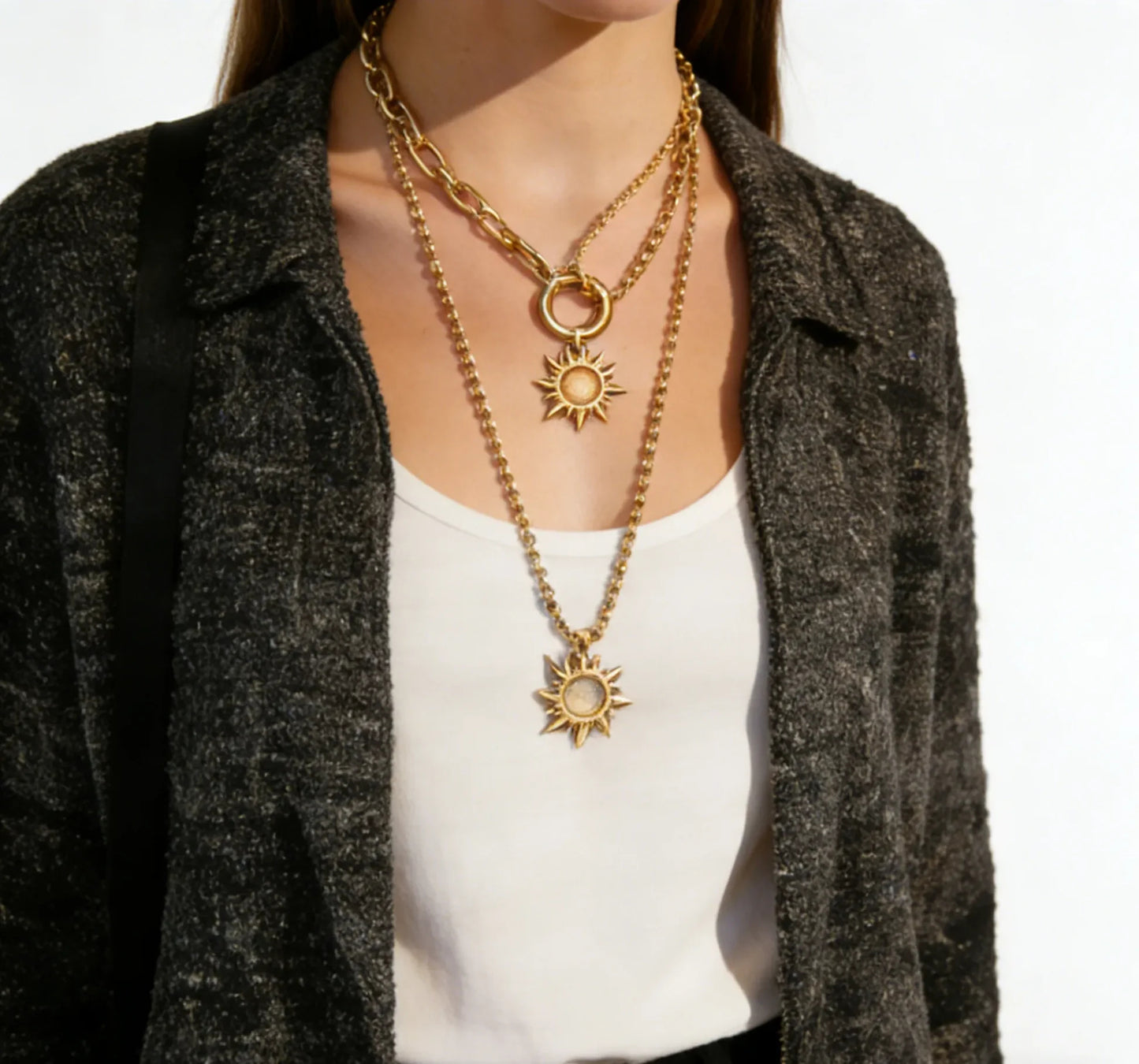 Wholesale Waterproof PVD Gold Layered Sun Silhouette Necklace