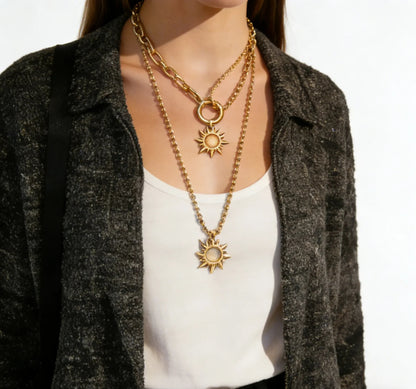 Wholesale Waterproof PVD Gold Layered Sun Silhouette Necklace