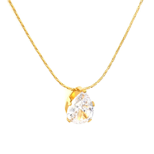 Bulk PVD Gold Minimalist Pear-Cut Zircon Droplet Necklace