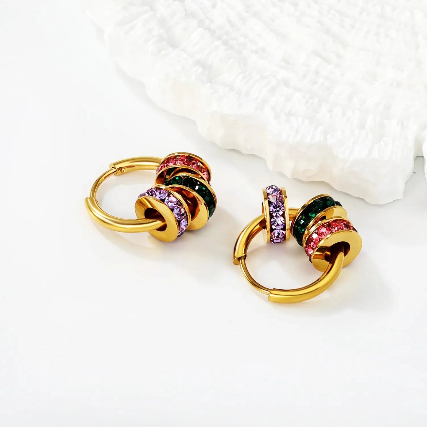 Stainless Steel Earrings | Colorful Zircon Multi-Layer Hoops