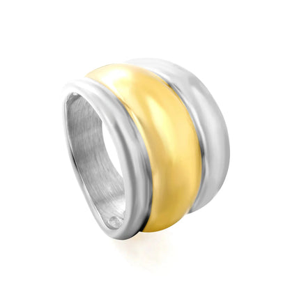 Factory 304L Steel Two-Tone Ring Three-Tier Dome Band for Men Women