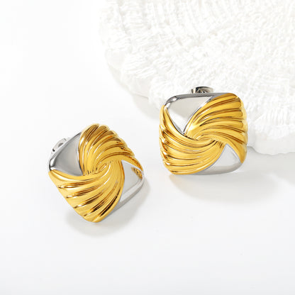 Bulk Two-Tone Sculpted Twisted Texture Square Statement Earrings