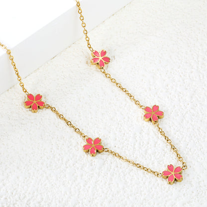 Wholesale Gold Tone Pink Flower Necklace Delicate Bloom
