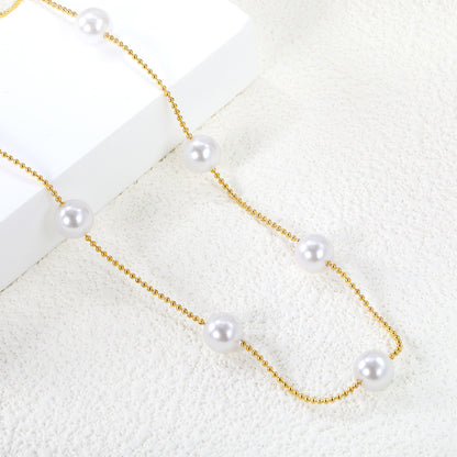 Wholesale Stainless Steel 7pcs 8mm White Pearls Bead Chain Necklace
