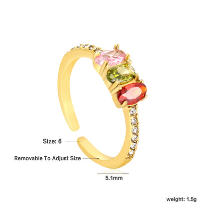 Wholesale Color Gemstone Inlaid Open 18K Gold Stainless Steel Ring