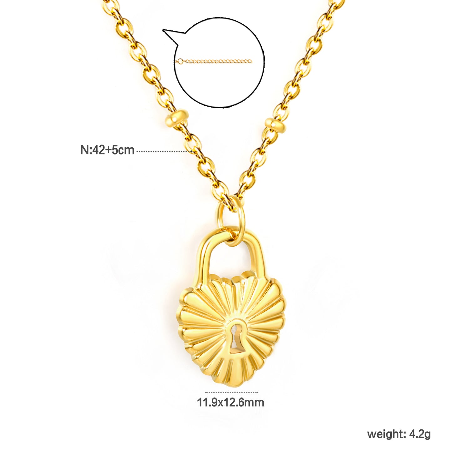 Stainless Steel Gold Heart Lock Pendant + Crescent-Shaped Tag Necklace Jewelry Supplier