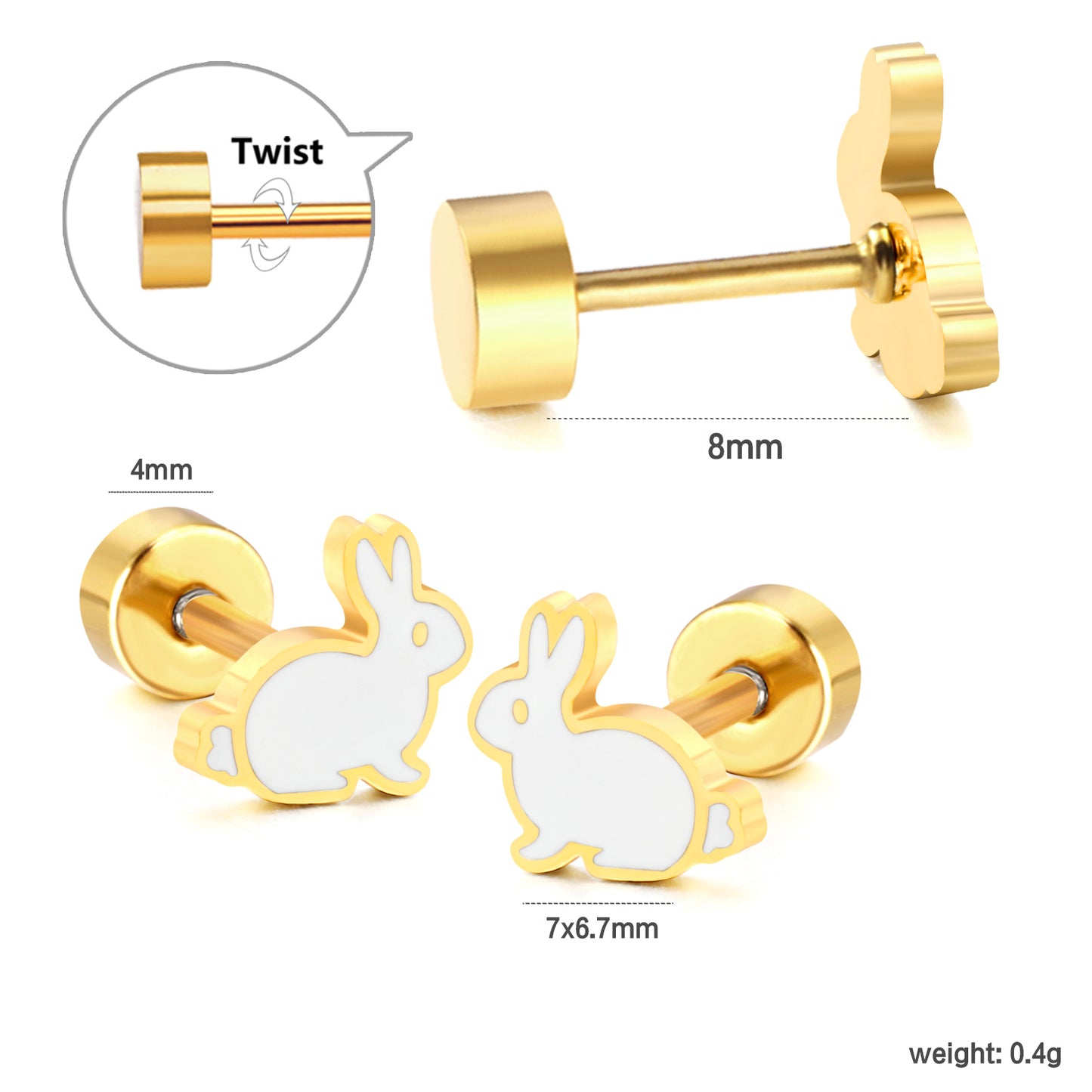 Wholesale 18K Gold Rabbit Stud Earrings Adorable Style