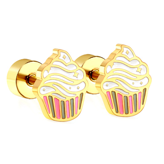 Wholesale 18K gold cake cup with mixed color drip stud earrings