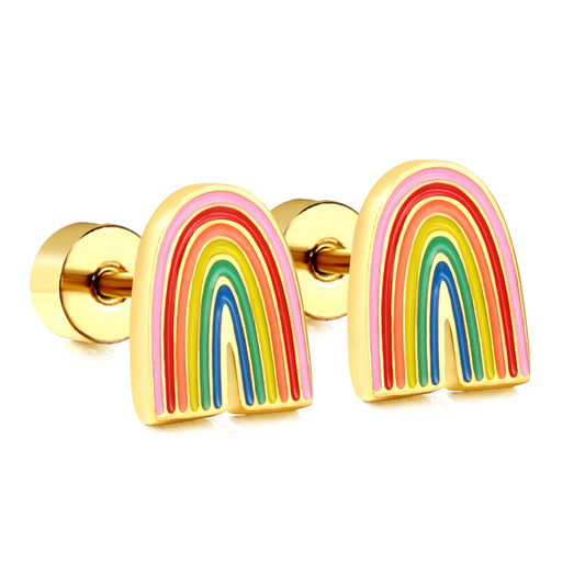Wholesale 18K Gold Rainbow Stud Earrings Colorful Style