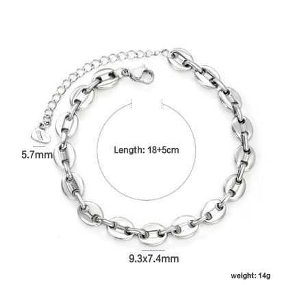 Bulk Stainless Steel Modern Linked Pig Nose Heart Tag Bracelet