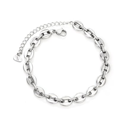 Bulk Stainless Steel Modern Linked Pig Nose Heart Tag Bracelet