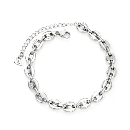 Bulk Stainless Steel Modern Linked Pig Nose Heart Tag Bracelet