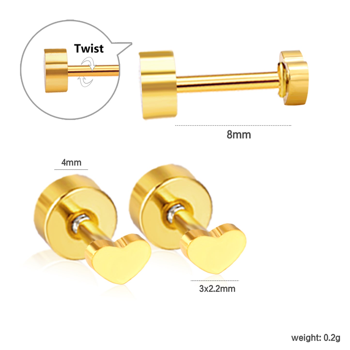 Wholesale 18K Gold Heart Stud Earrings Lovely Design