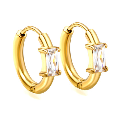 Wholesale 18K Gold Hoop Earrings with Square CZ Elegant Design Hypoallergenic