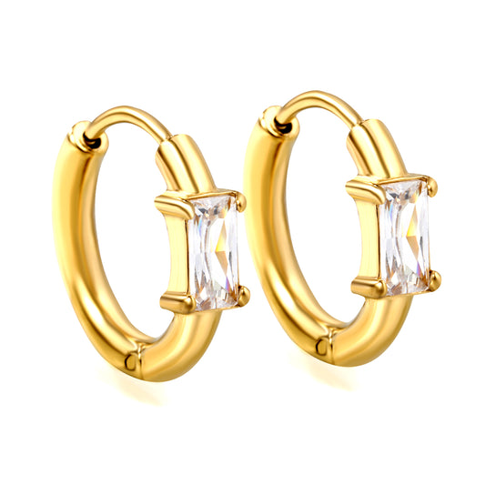 Wholesale 18K Gold Hoop Earrings with Square CZ Elegant Design Hypoallergenic