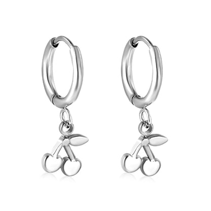 Wholesale Stainless Steel Circle with Cherry Earrings