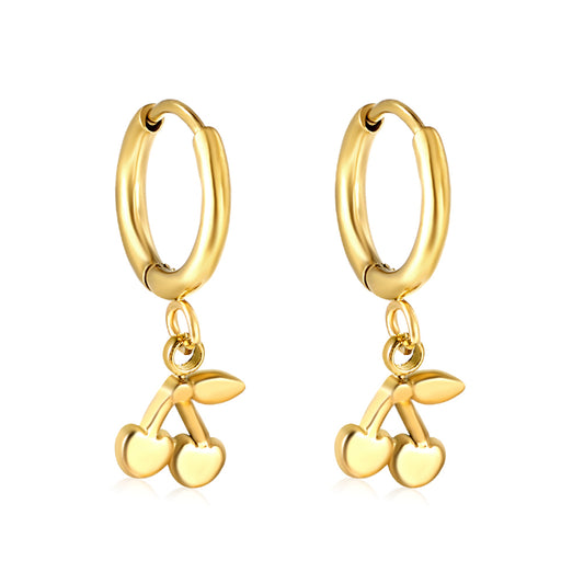 Wholesale Stainless Steel Circle with Cherry Earrings