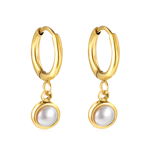 Wholesale 18K Gold Round Pearl and Turquoise Hoop Earrings Exquisite Design