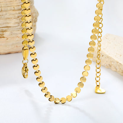 Stainless Steel Gold Interlocking Heart Tail Chain + Heart-Shaped Tag Necklace Jewelry Supplier