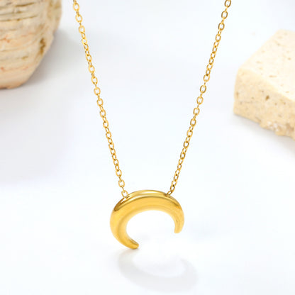 Stainless Steel Gold Moon Accessories + Crescent Moon Tag Necklace Jewelry Supplier