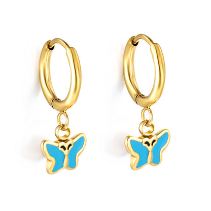 Wholesale 18K Gold Blue Butterfly Hoop Earrings Exquisite Design
