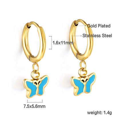 Wholesale 18K Gold Blue Butterfly Hoop Earrings Exquisite Design