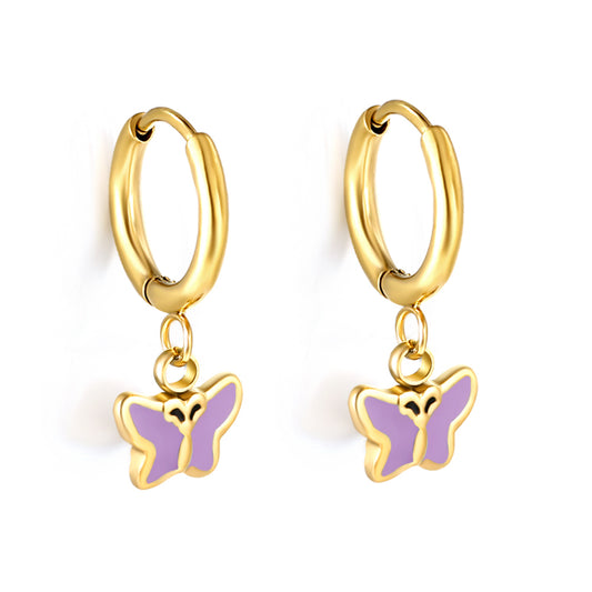 Wholesale 18K Gold Blue Butterfly Hoop Earrings Exquisite Design