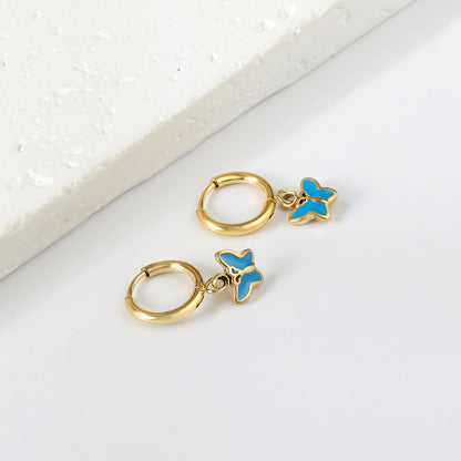 Wholesale 18K Gold Blue Butterfly Hoop Earrings Exquisite Design