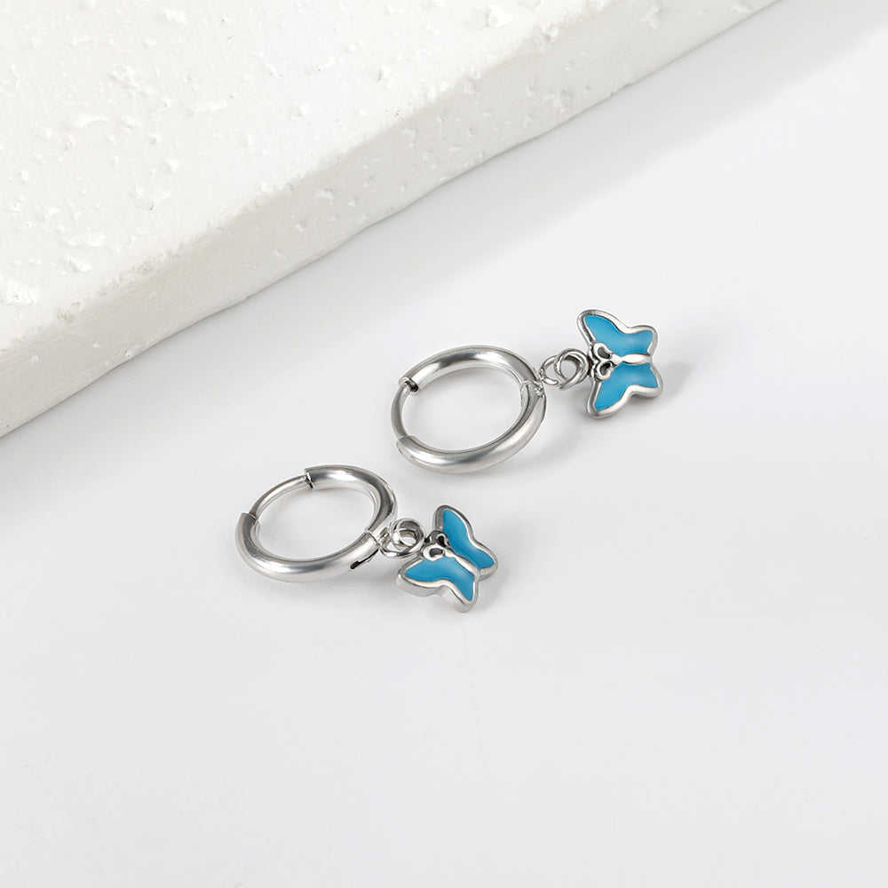 Wholesale 18K Gold Blue Butterfly Hoop Earrings Exquisite Design