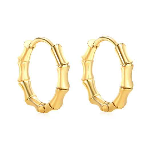 Bulk 18K Gold Plated Sleek Polished Bamboo Earrings