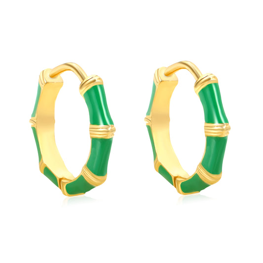Bulk 18K Gold Plated Natural Green Enamel Bamboo Earrings