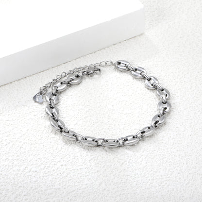 Bulk Stainless Steel Modern Linked Pig Nose Heart Tag Bracelet