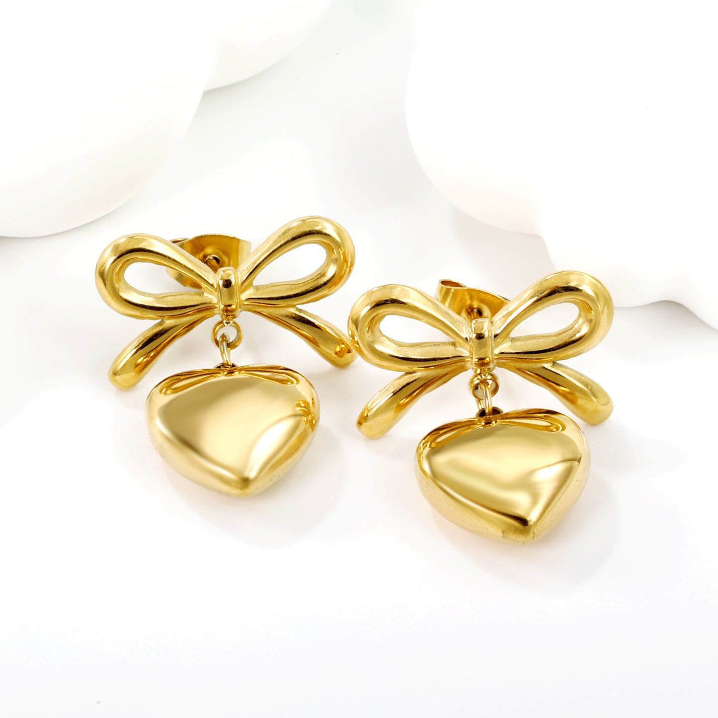 Wholesale Stainless Steel Bow + Heart Earrings