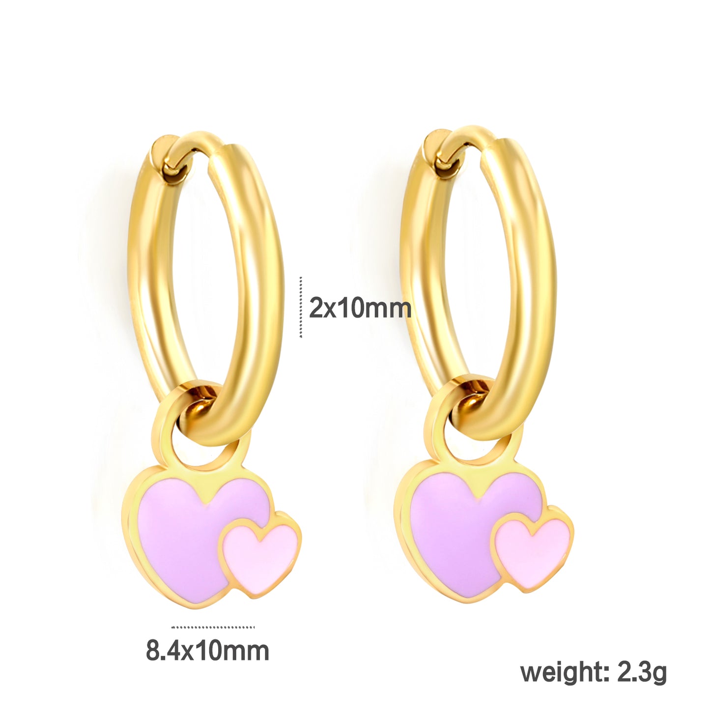 Wholesale Gold Hoop Earrings with Pink Mini Heart Charm