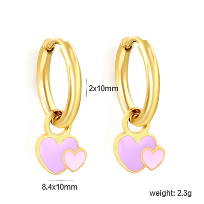 Wholesale Gold Hoop Earrings with Pink Mini Heart Charm