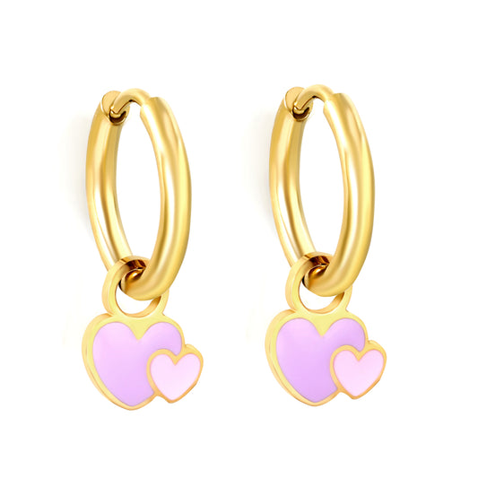 Wholesale Gold Hoop Earrings with Pink Mini Heart Charm