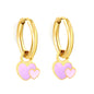 Wholesale Gold Hoop Earrings with Pink Mini Heart Charm