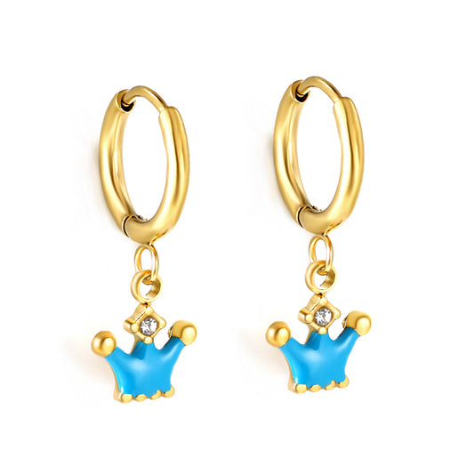 Wholesale 18K Gold Blue Crown Hoop Earrings Cute Design
